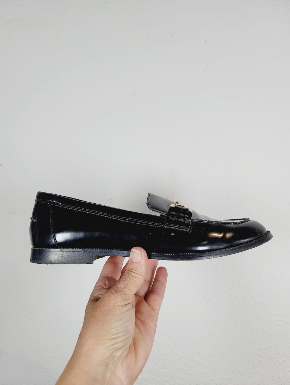 J Crew Black Loafers With Brass Hardware, Size 10